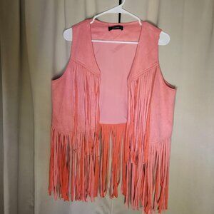 Pink Fringe Suede Like Vest